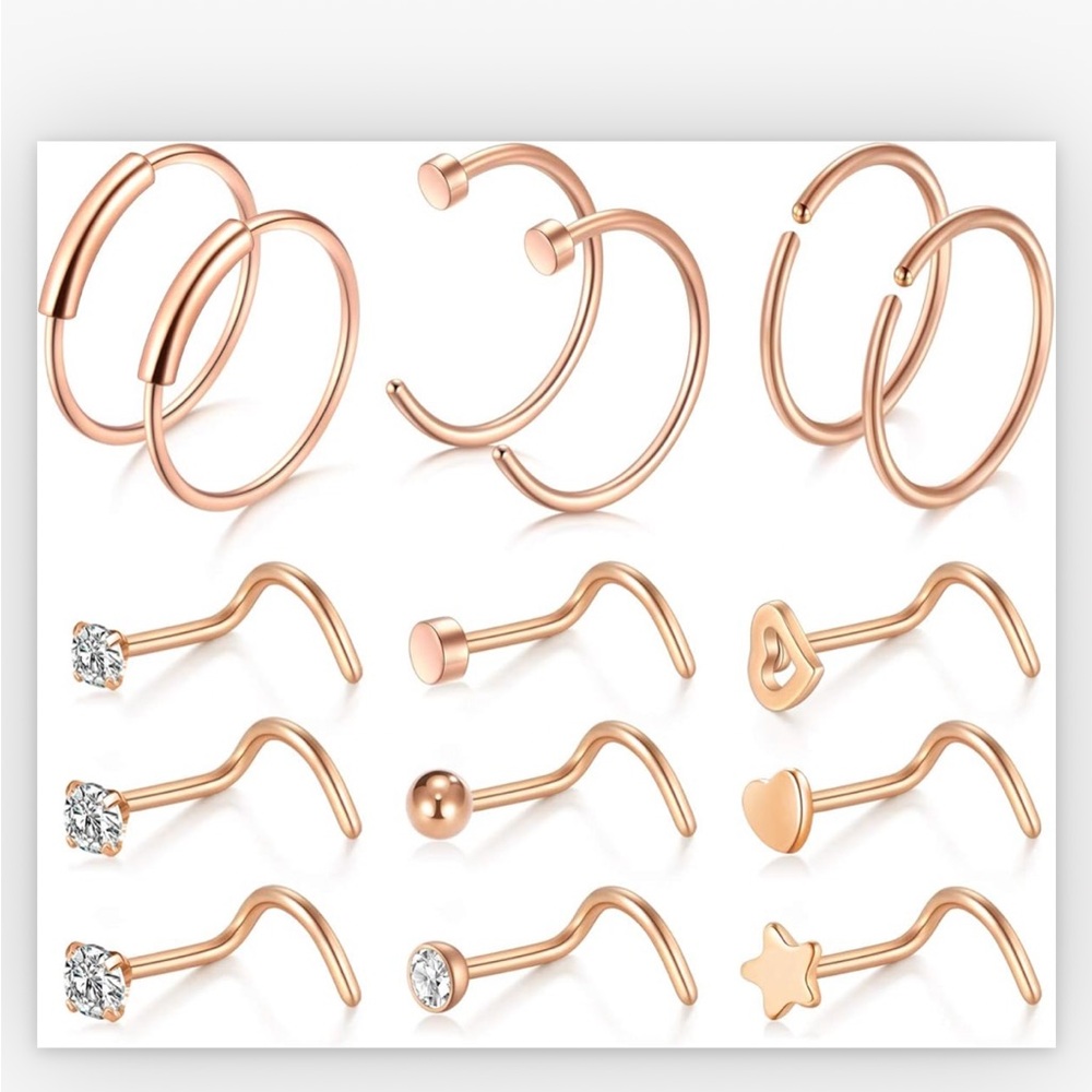 Elegant Rose Gold Nose Ring Lot (6 sets)